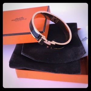 Hermès narrow Clic Clac H bangle in black sz PM
